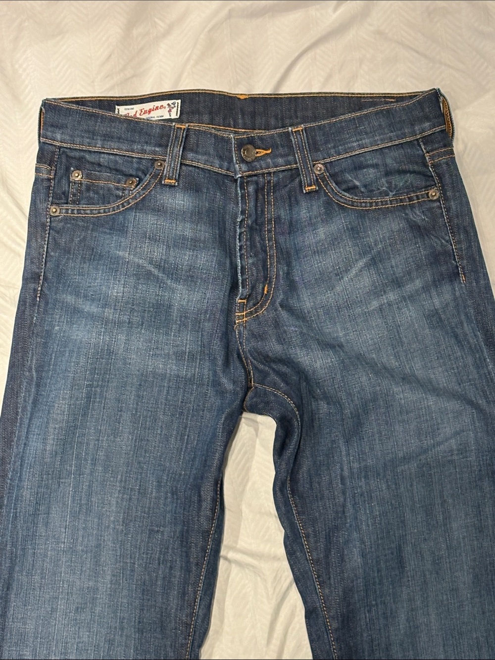 Red Engine Women's low rise  32” long Dark Blue Flare Jeans